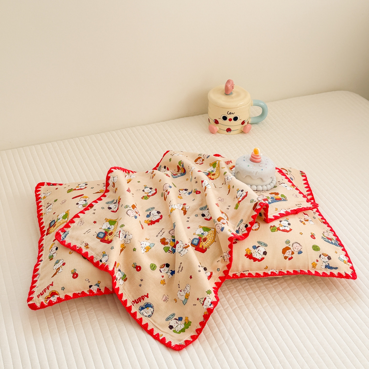 91家纺网 家纺一手货源 找家纺 呗旺鹿 2026新款A类全棉纯棉双层纱儿童枕头套纯棉枕芯内胆套 查理派对