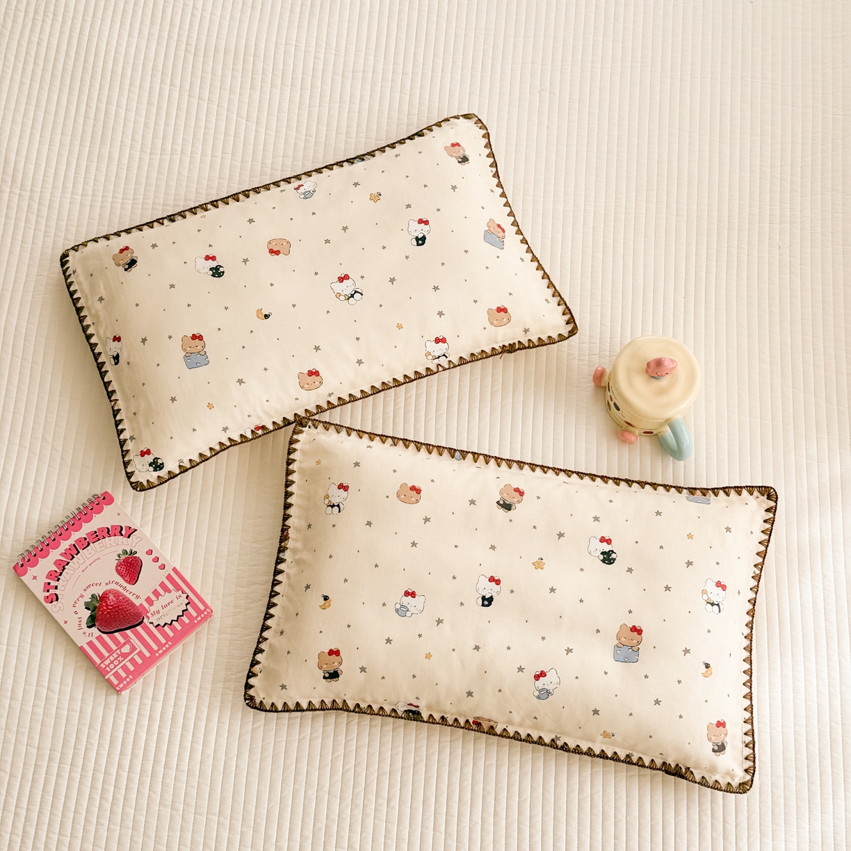 91家纺网 家纺一手货源 找家纺 呗旺鹿 2026新款A类全棉纯棉双层纱儿童枕头套纯棉枕芯内胆套 咖啡猫