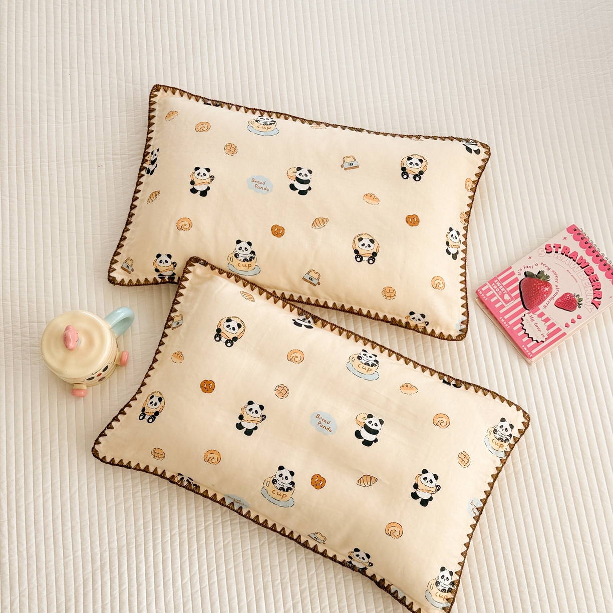 91家纺网 家纺一手货源 找家纺 呗旺鹿 2026新款A类全棉纯棉双层纱儿童枕头套纯棉枕芯内胆套 茶杯熊