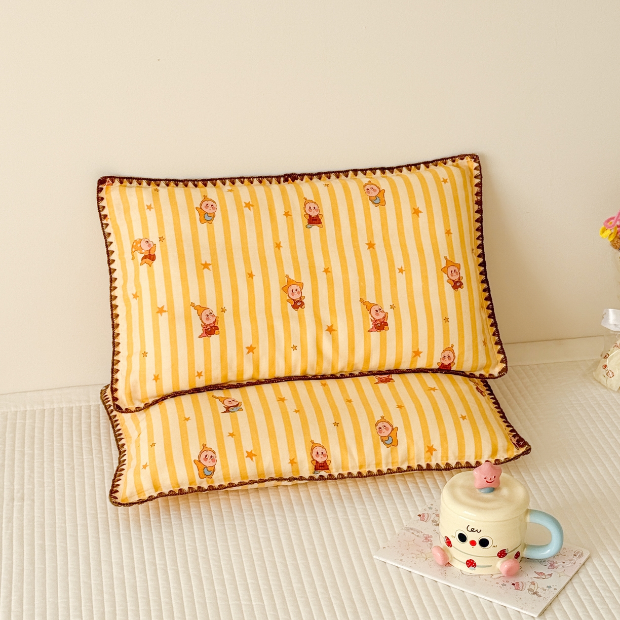 91家纺网 家纺一手货源 找家纺 呗旺鹿 2026新款A类全棉纯棉双层纱儿童枕头套纯棉枕芯内胆套 萌星