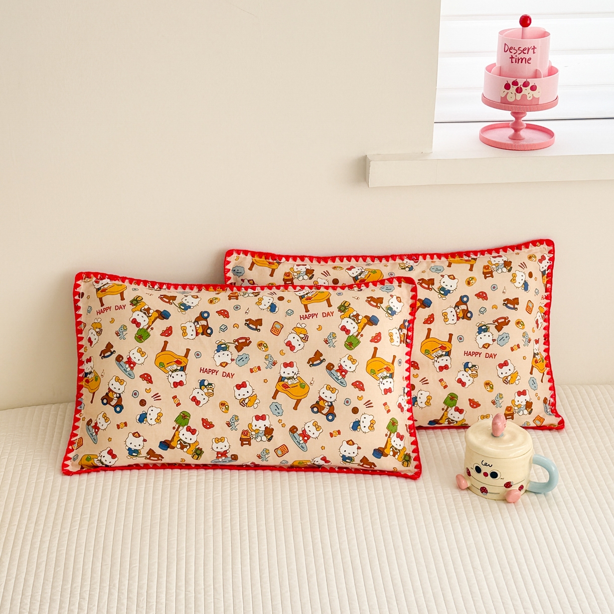 91家纺网 家纺一手货源 找家纺 呗旺鹿 2026新款A类全棉纯棉双层纱儿童枕头套纯棉枕芯内胆套 音乐猫