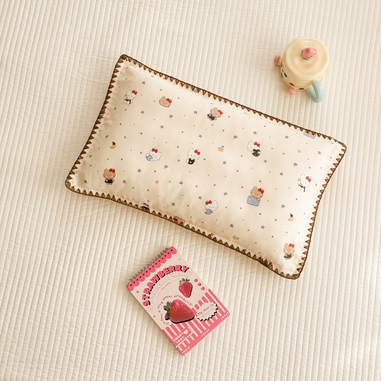 91家纺网 家纺一手货源 找家纺 呗旺鹿 2026新款A类全棉纯棉双层纱儿童枕头套纯棉枕芯内胆套 咖啡猫