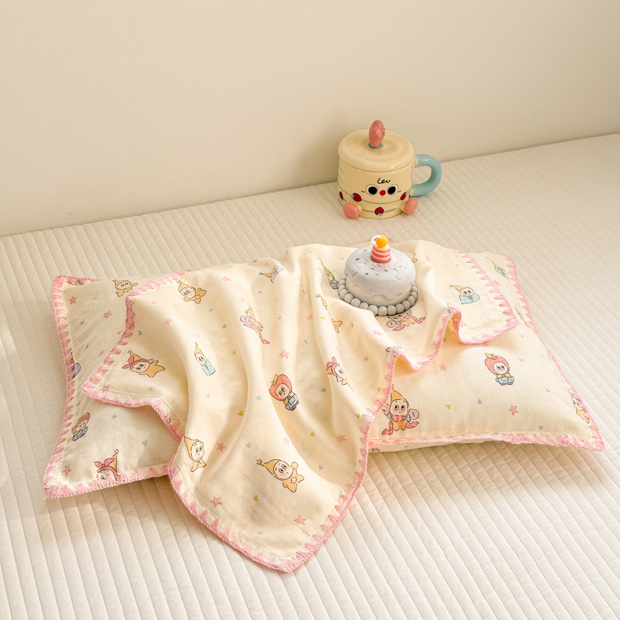 91家纺网 家纺一手货源 找家纺 呗旺鹿 2026新款A类全棉纯棉双层纱儿童枕头套纯棉枕芯内胆套 星星人