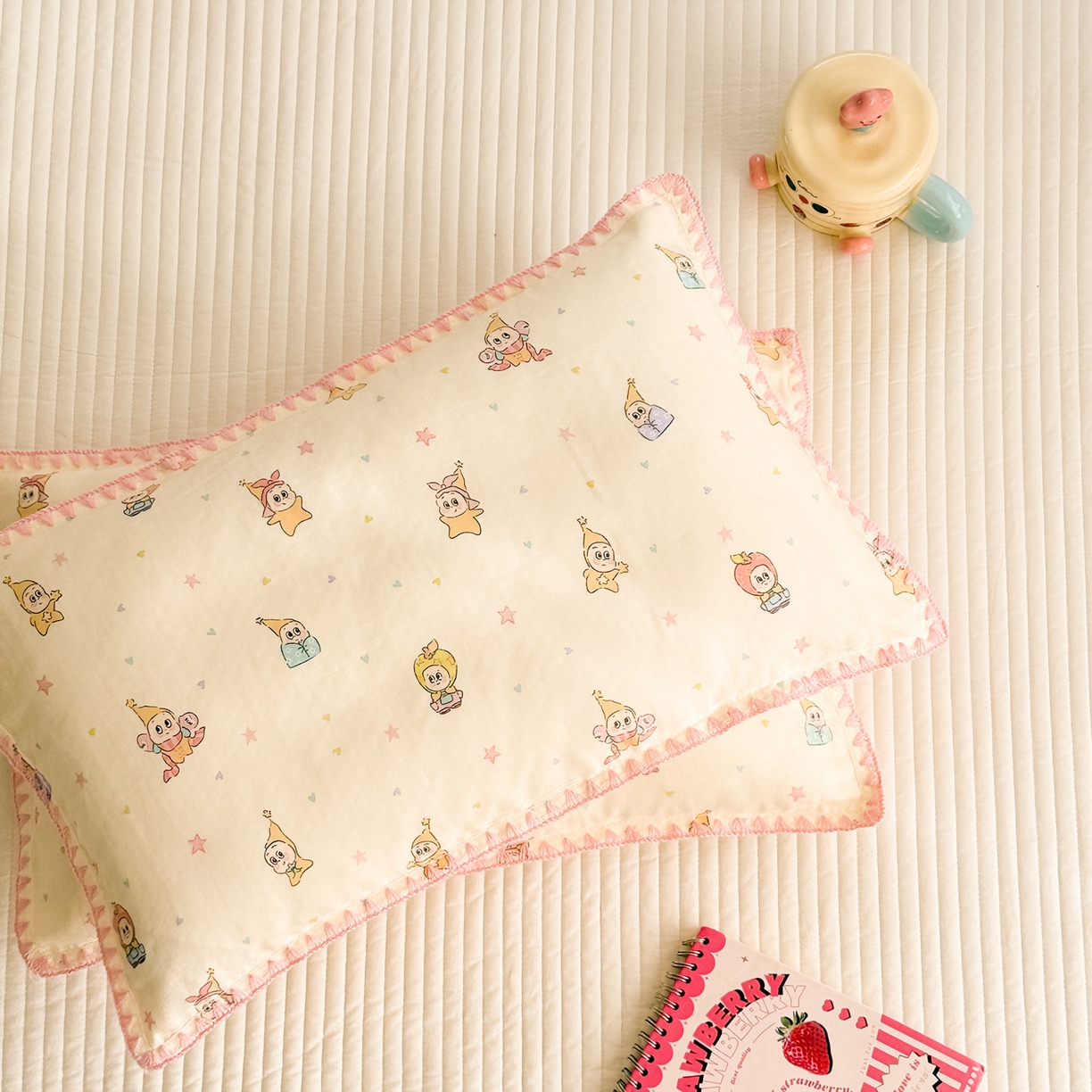 91家纺网 家纺一手货源 找家纺 呗旺鹿 2026新款A类全棉纯棉双层纱儿童枕头套纯棉枕芯内胆套 星星人