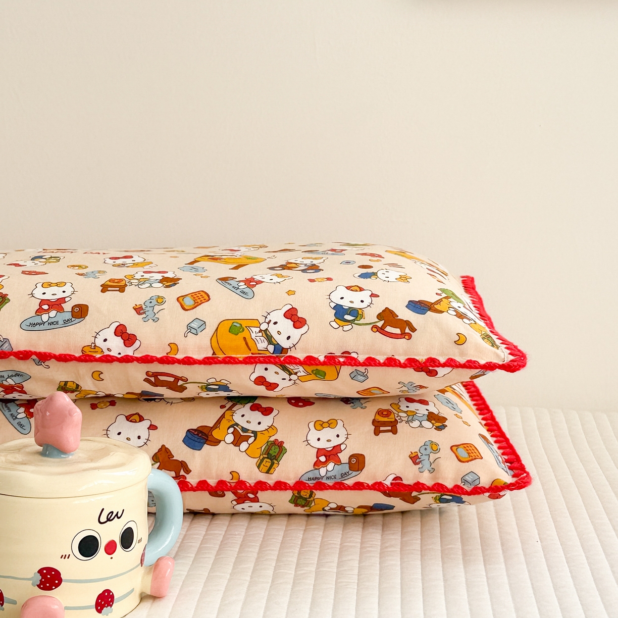 91家纺网 家纺一手货源 找家纺 呗旺鹿 2026新款A类全棉纯棉双层纱儿童枕头套纯棉枕芯内胆套 音乐猫