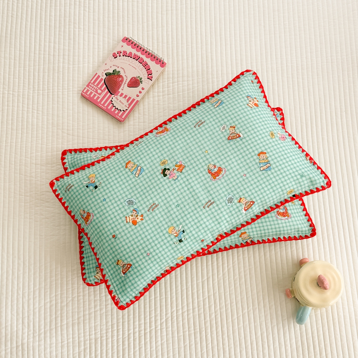 91家纺网 家纺一手货源 找家纺 呗旺鹿 2026新款A类全棉纯棉双层纱儿童枕头套纯棉枕芯内胆套 美漫女孩