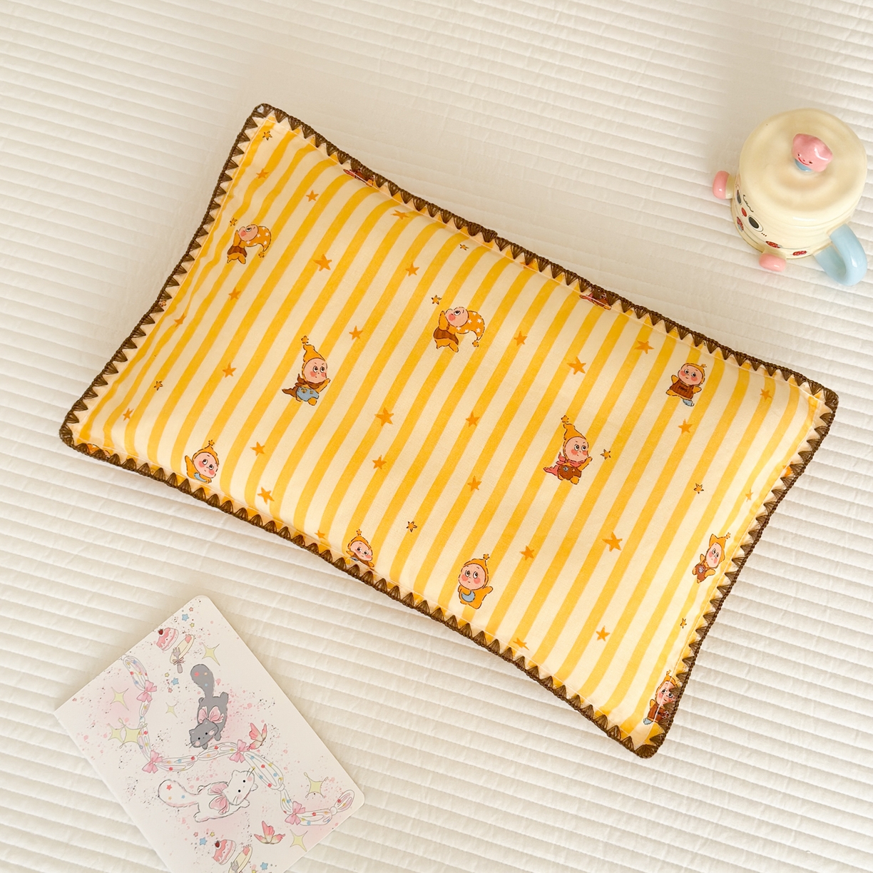 91家纺网 家纺一手货源 找家纺 呗旺鹿 2026新款A类全棉纯棉双层纱儿童枕头套纯棉枕芯内胆套 萌星