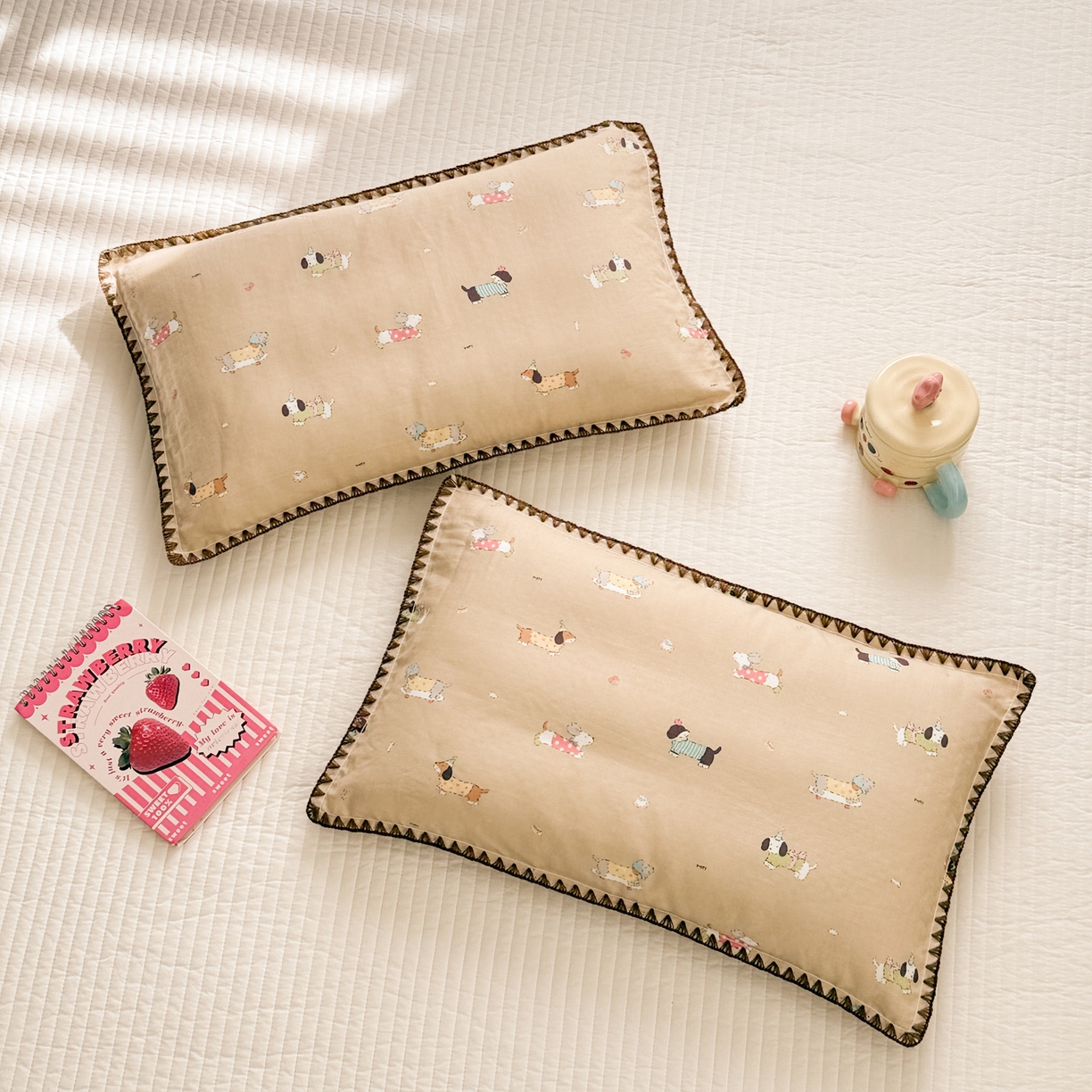 91家纺网 家纺一手货源 找家纺 呗旺鹿 2026新款A类全棉纯棉双层纱儿童枕头套纯棉枕芯内胆套 汪汪乐园