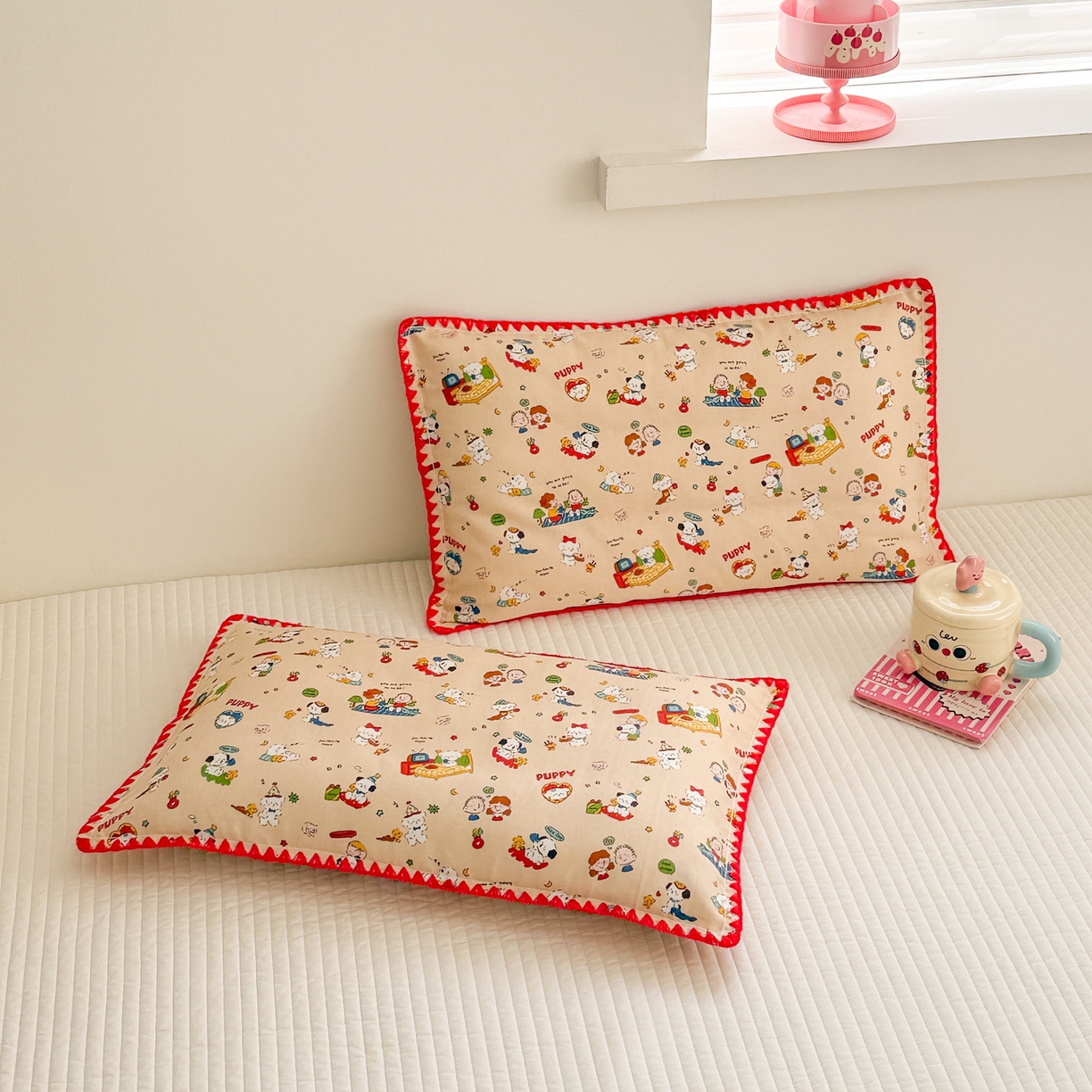 91家纺网 家纺一手货源 找家纺 呗旺鹿 2026新款A类全棉纯棉双层纱儿童枕头套纯棉枕芯内胆套 查理派对