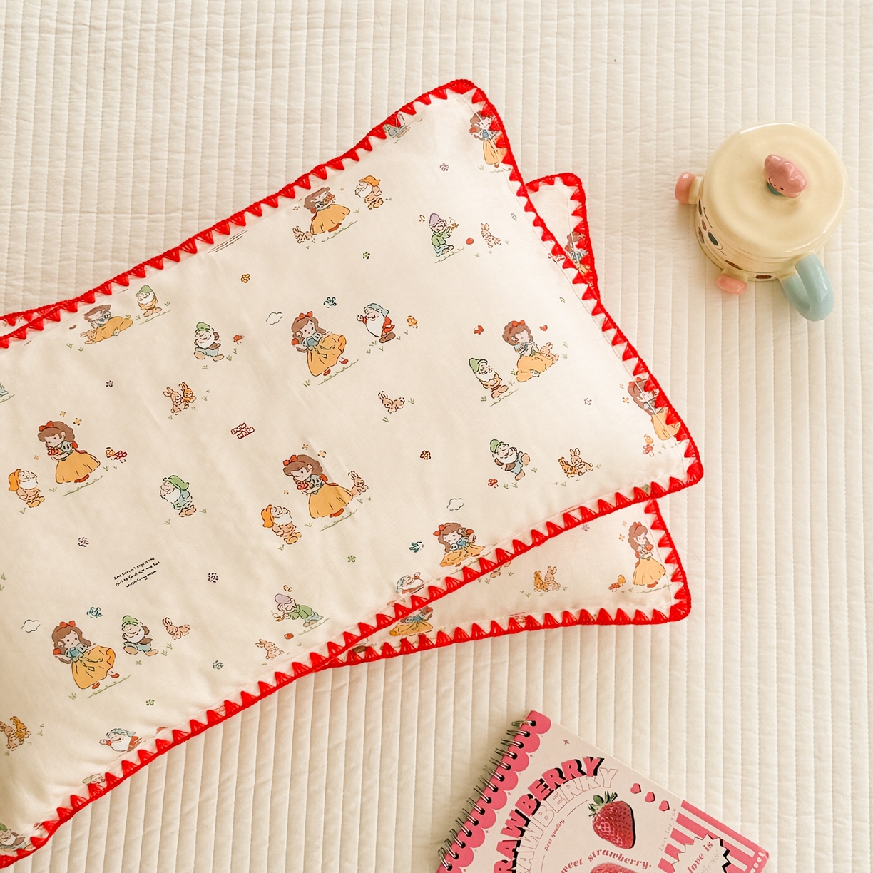 91家纺网 家纺一手货源 找家纺 呗旺鹿 2026新款A类全棉纯棉双层纱儿童枕头套纯棉枕芯内胆套 雪公主