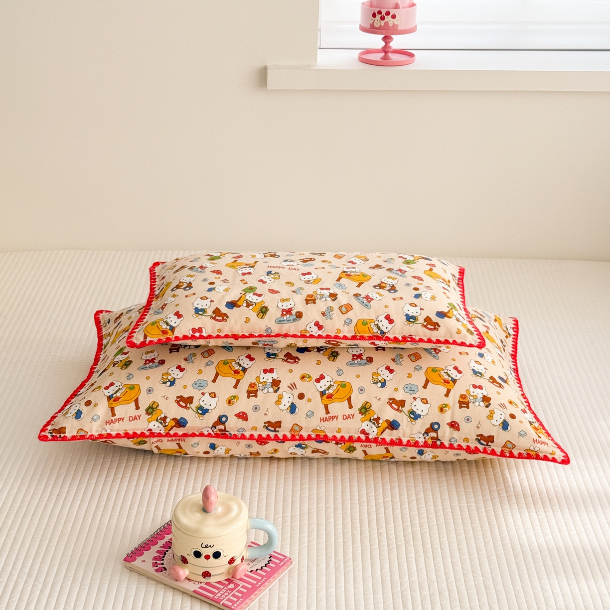 91家纺网 家纺一手货源 找家纺 呗旺鹿 2026新款A类全棉纯棉双层纱儿童枕头套纯棉枕芯内胆套 音乐猫