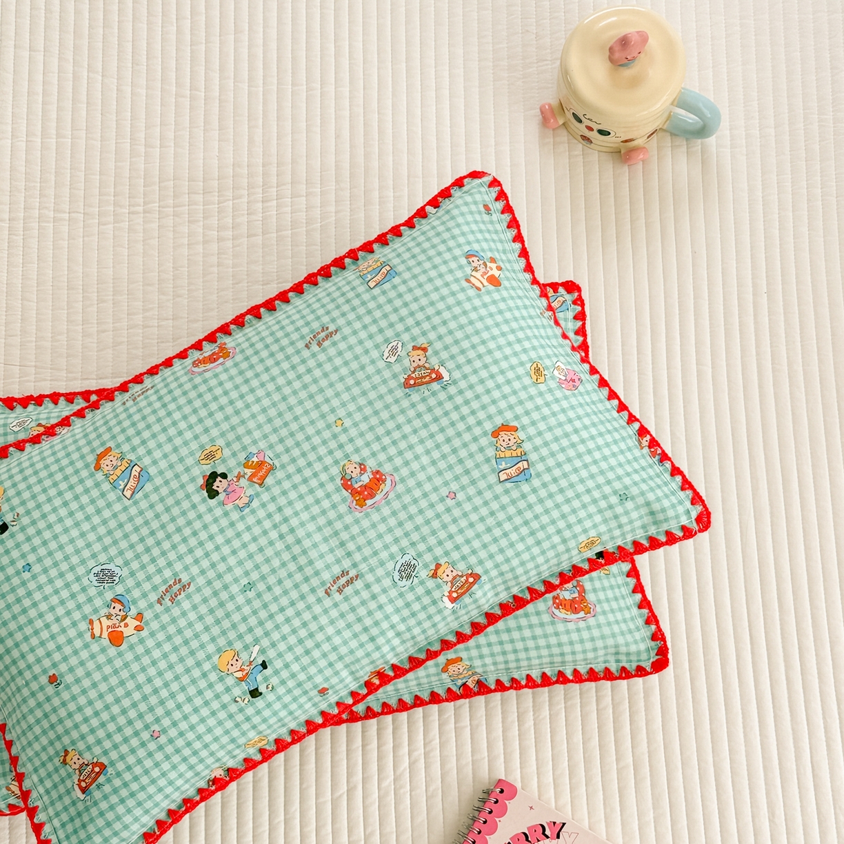 91家纺网 家纺一手货源 找家纺 呗旺鹿 2026新款A类全棉纯棉双层纱儿童枕头套纯棉枕芯内胆套 美漫女孩