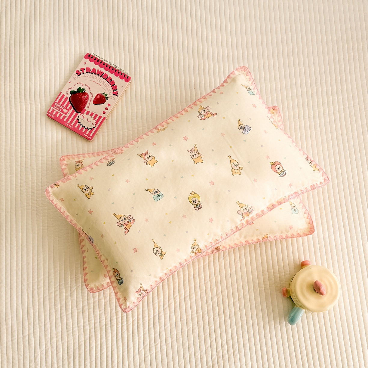 91家纺网 家纺一手货源 找家纺 呗旺鹿 2026新款A类全棉纯棉双层纱儿童枕头套纯棉枕芯内胆套 星星人