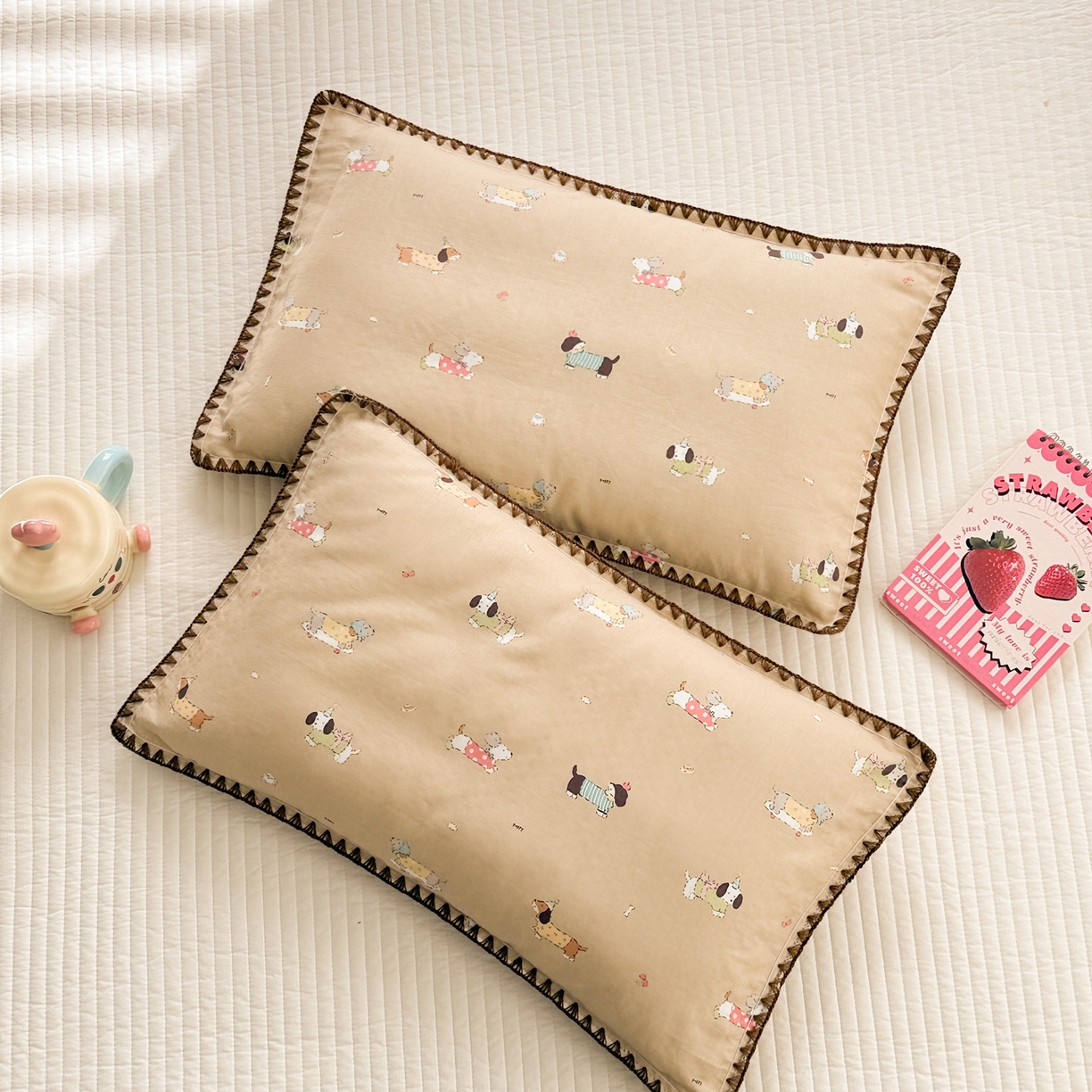 91家纺网 家纺一手货源 找家纺 呗旺鹿 2026新款A类全棉纯棉双层纱儿童枕头套纯棉枕芯内胆套 汪汪乐园