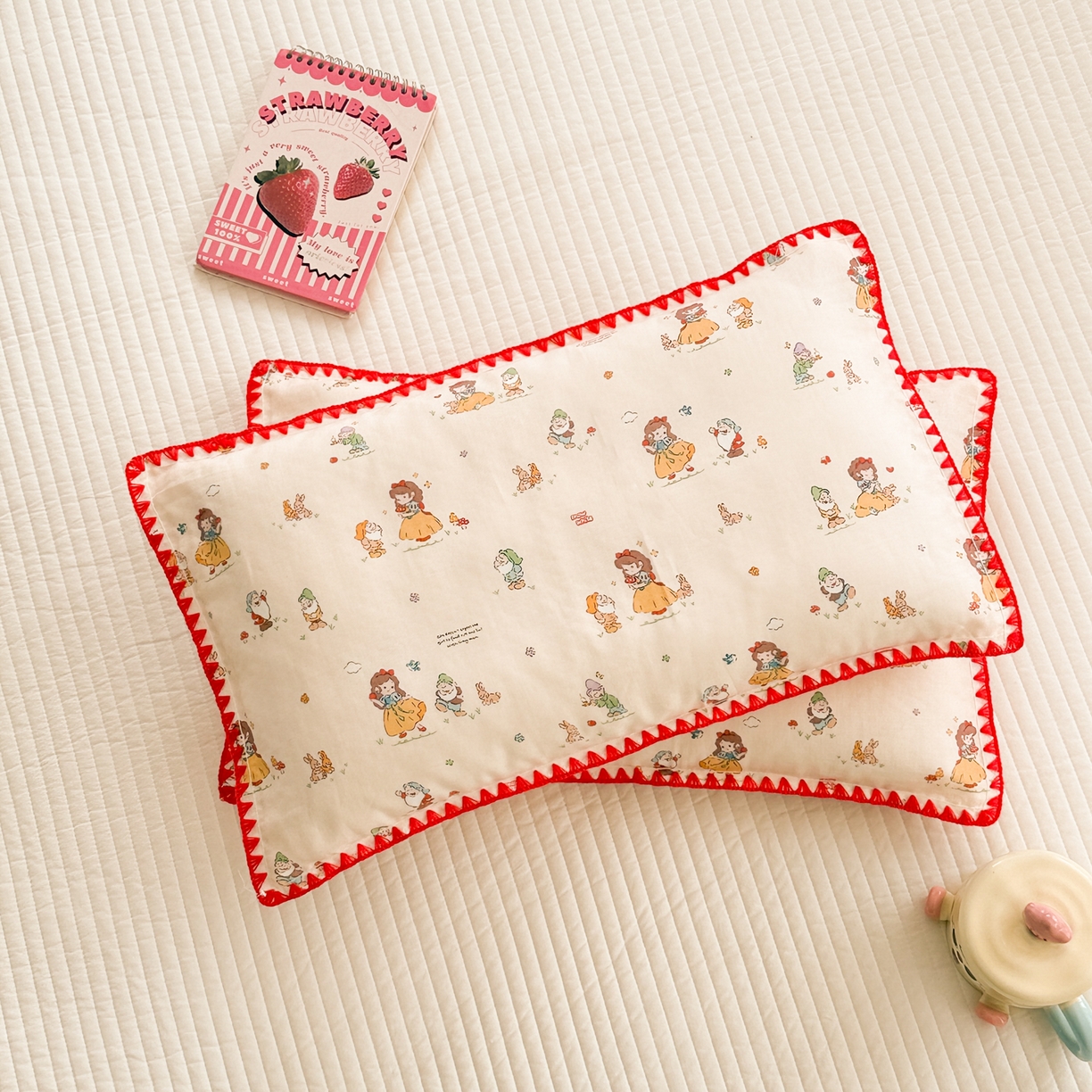 91家纺网 家纺一手货源 找家纺 呗旺鹿 2026新款A类全棉纯棉双层纱儿童枕头套纯棉枕芯内胆套 雪公主