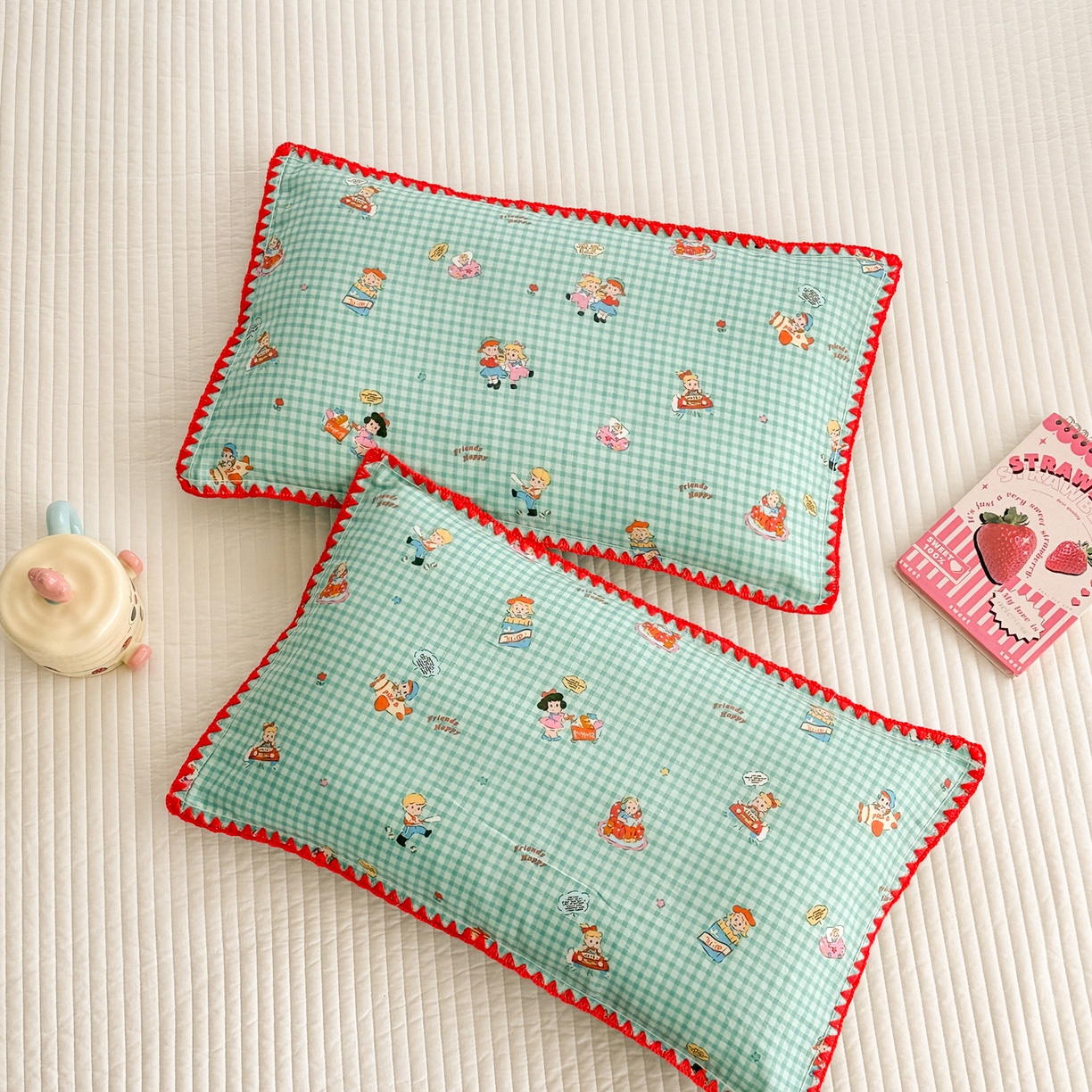 91家纺网 家纺一手货源 找家纺 呗旺鹿 2026新款A类全棉纯棉双层纱儿童枕头套纯棉枕芯内胆套 美漫女孩