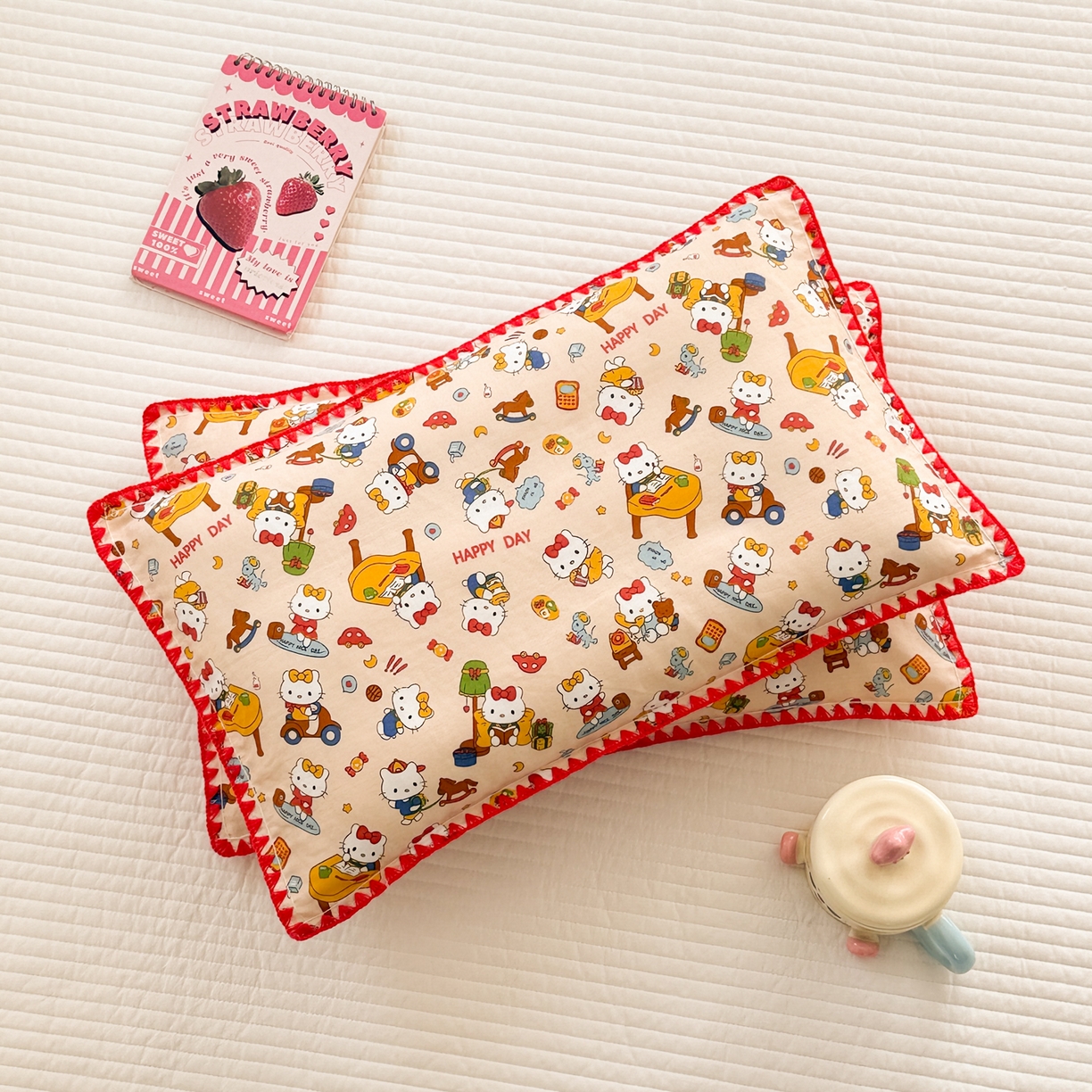 91家纺网 家纺一手货源 找家纺 呗旺鹿 2026新款A类全棉纯棉双层纱儿童枕头套纯棉枕芯内胆套 音乐猫