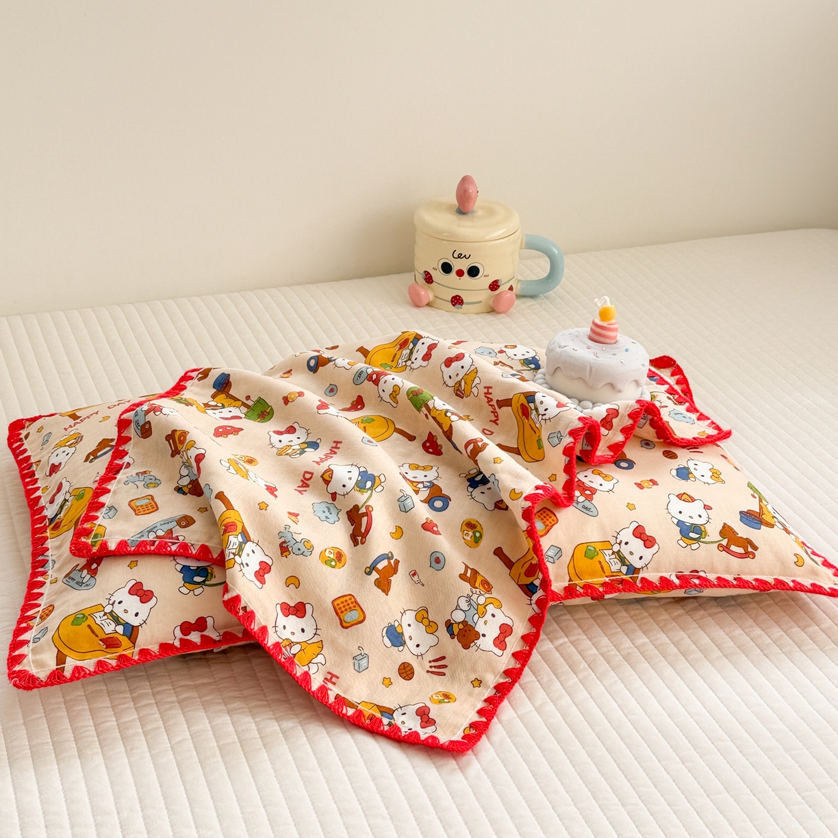 91家纺网 家纺一手货源 找家纺 呗旺鹿 2026新款A类全棉纯棉双层纱儿童枕头套纯棉枕芯内胆套 音乐猫