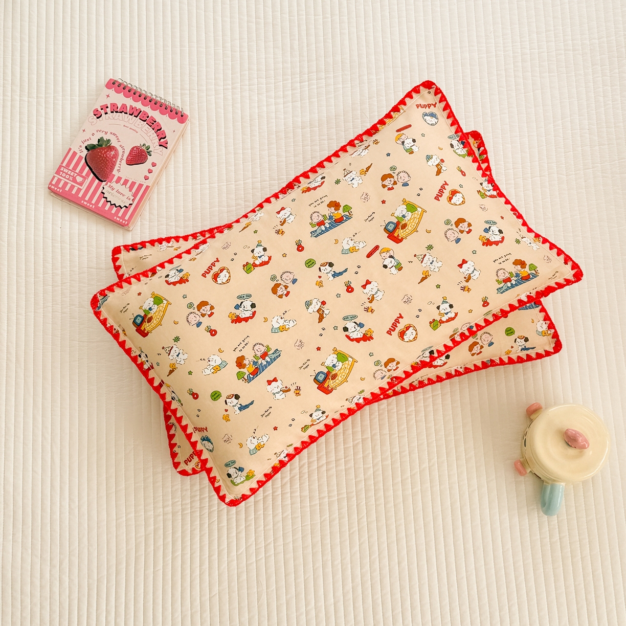 91家纺网 家纺一手货源 找家纺 呗旺鹿 2026新款A类全棉纯棉双层纱儿童枕头套纯棉枕芯内胆套 查理派对