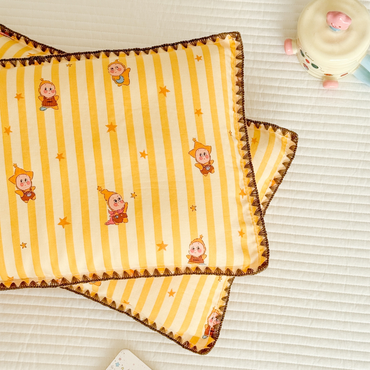 91家纺网 家纺一手货源 找家纺 呗旺鹿 2026新款A类全棉纯棉双层纱儿童枕头套纯棉枕芯内胆套 萌星