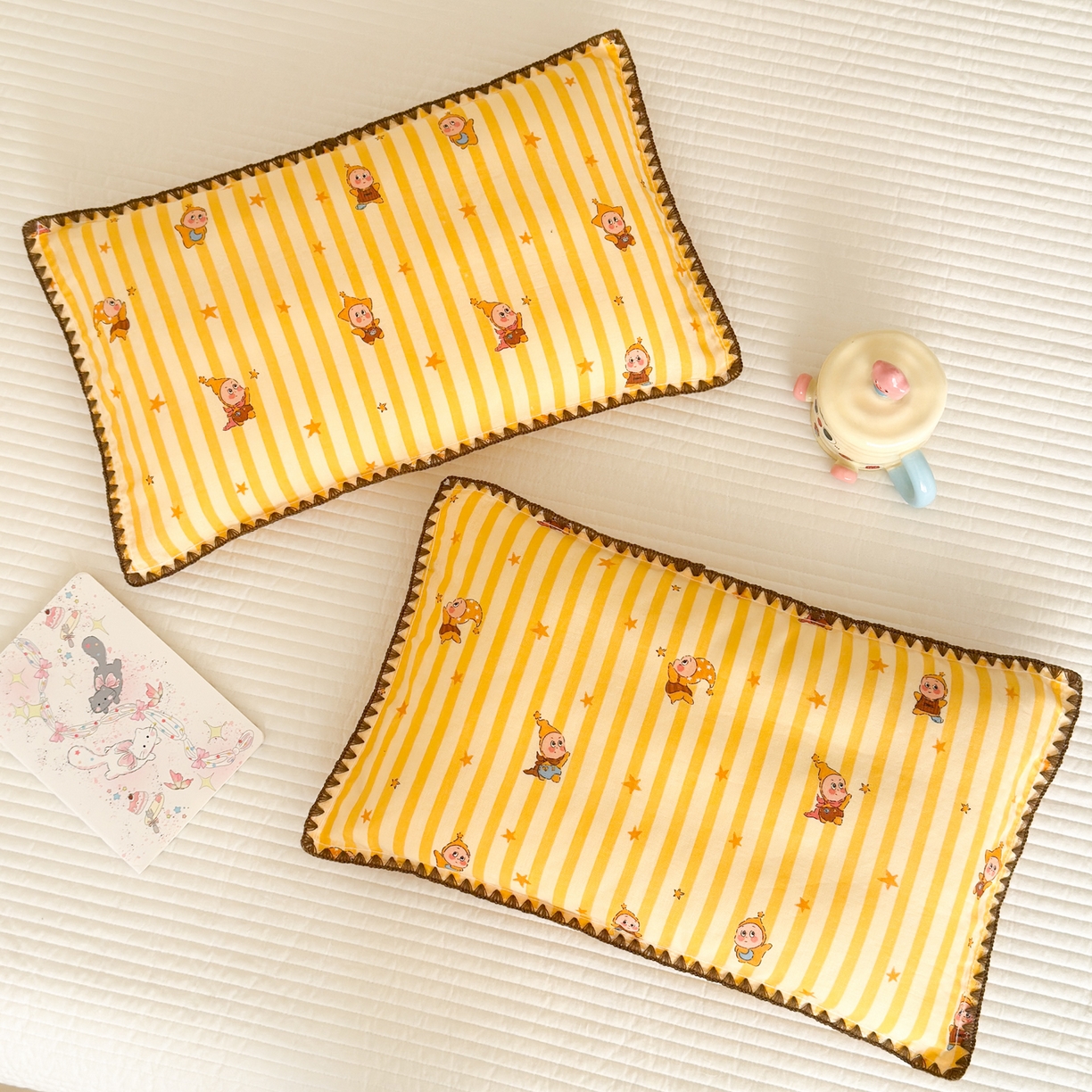 91家纺网 家纺一手货源 找家纺 呗旺鹿 2026新款A类全棉纯棉双层纱儿童枕头套纯棉枕芯内胆套 萌星