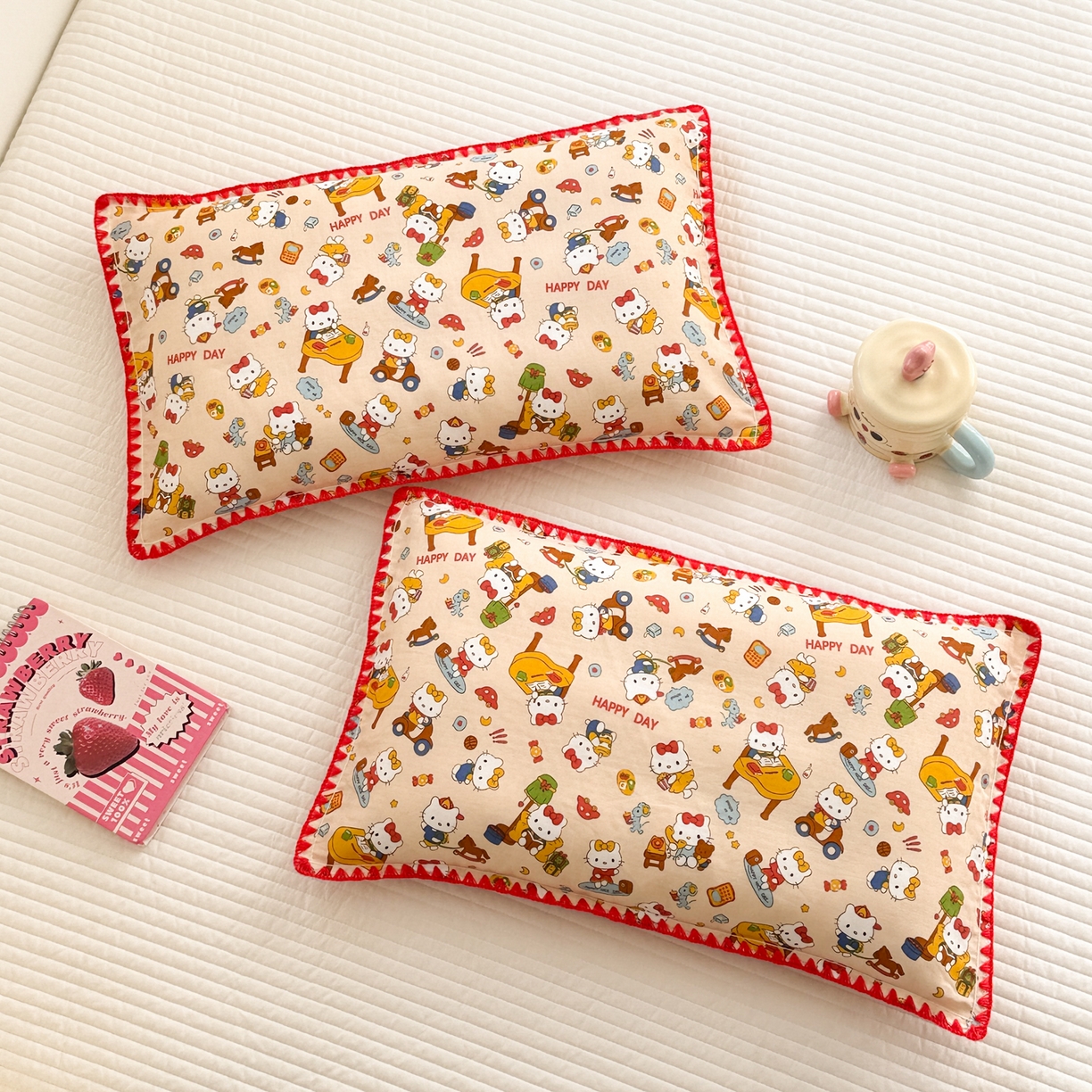 91家纺网 家纺一手货源 找家纺 呗旺鹿 2026新款A类全棉纯棉双层纱儿童枕头套纯棉枕芯内胆套 音乐猫