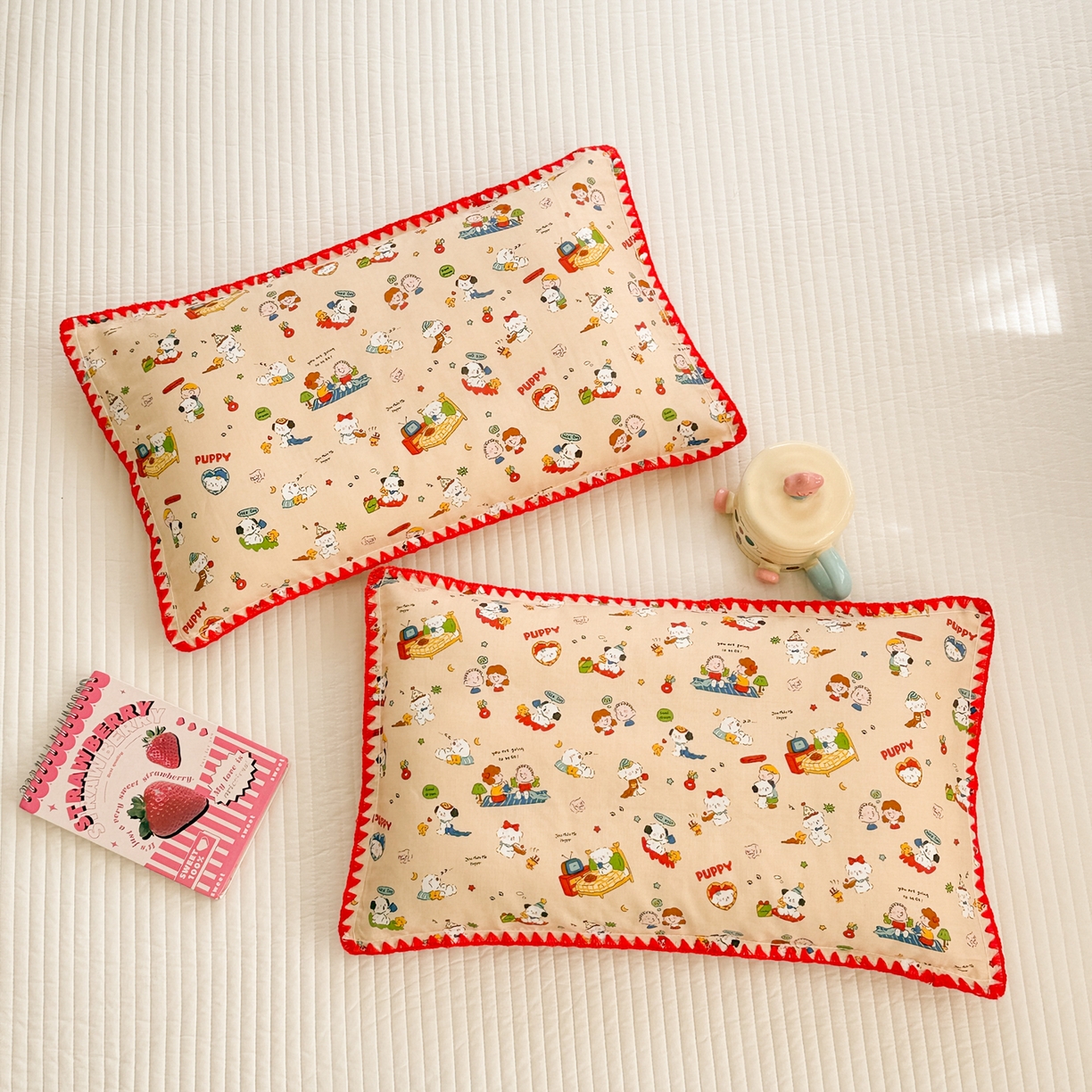 91家纺网 家纺一手货源 找家纺 呗旺鹿 2026新款A类全棉纯棉双层纱儿童枕头套纯棉枕芯内胆套 查理派对