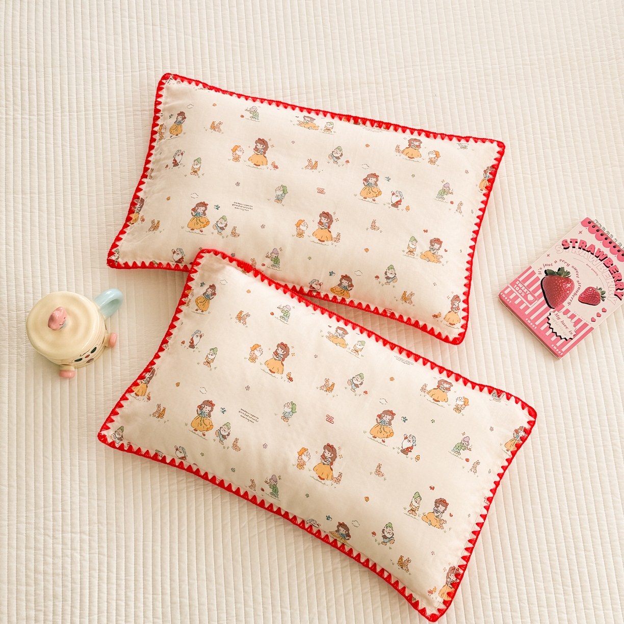 91家纺网 家纺一手货源 找家纺 呗旺鹿 2026新款A类全棉纯棉双层纱儿童枕头套纯棉枕芯内胆套 雪公主