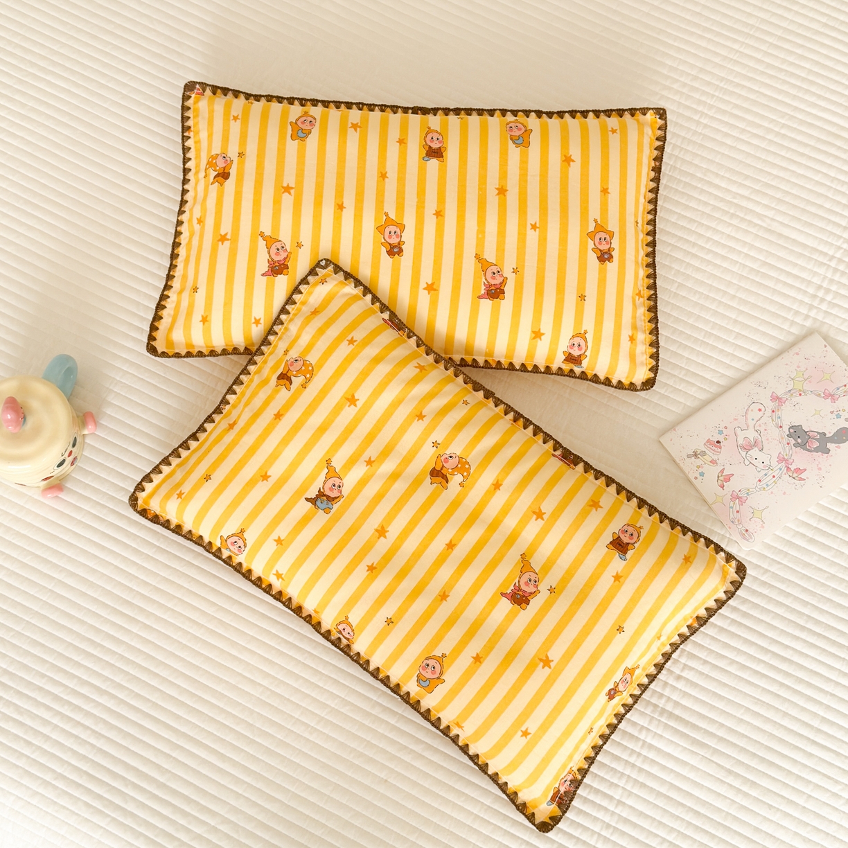 91家纺网 家纺一手货源 找家纺 呗旺鹿 2026新款A类全棉纯棉双层纱儿童枕头套纯棉枕芯内胆套 萌星