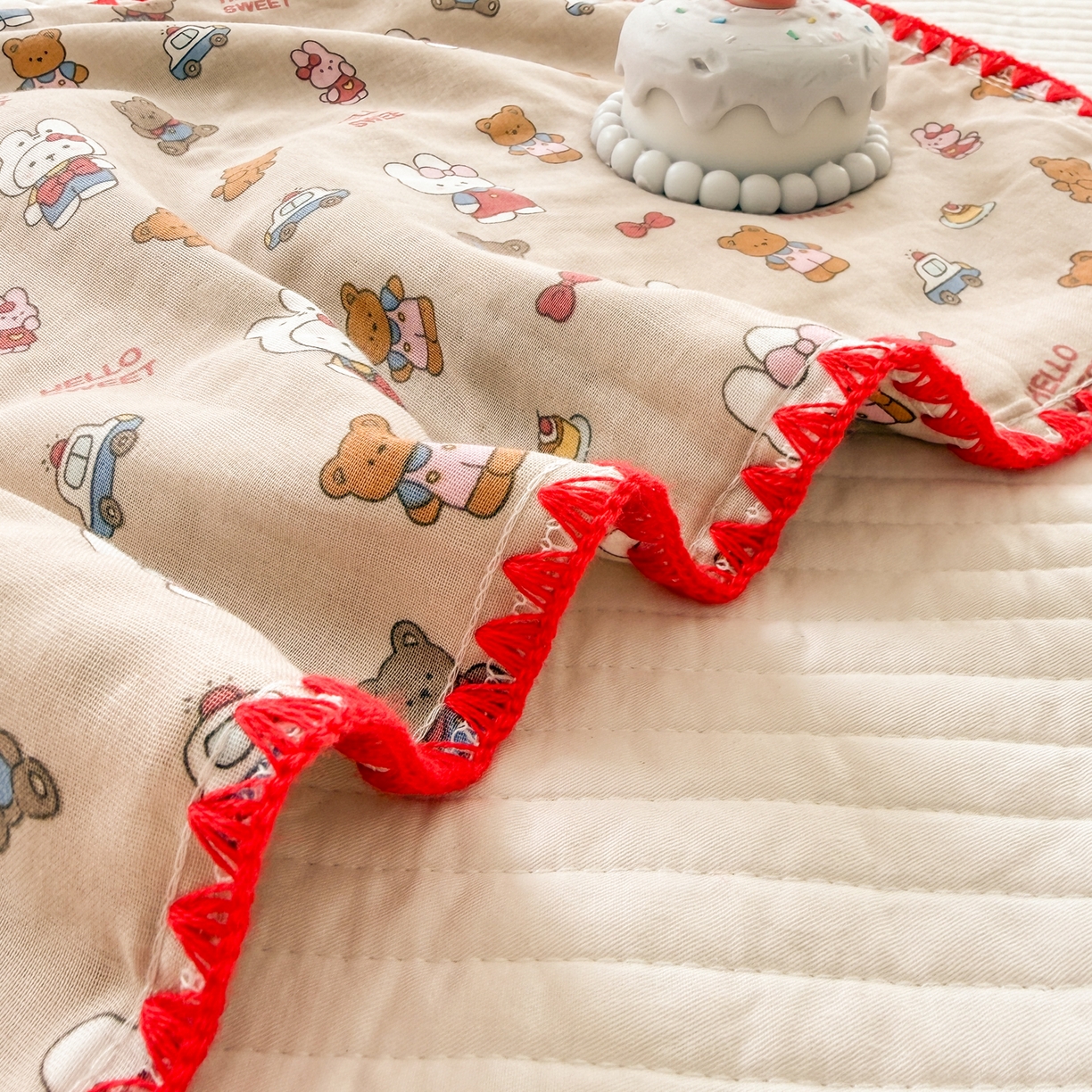 91家纺网 家纺一手货源 找家纺 呗旺鹿 2026新款A类全棉纯棉双层纱儿童枕头套纯棉枕芯内胆套 甜熊兔