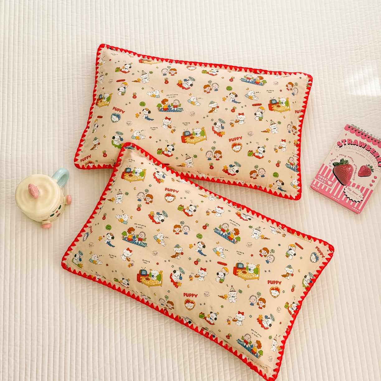 91家纺网 家纺一手货源 找家纺 呗旺鹿 2026新款A类全棉纯棉双层纱儿童枕头套纯棉枕芯内胆套 查理派对