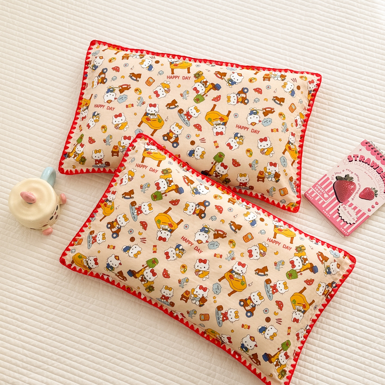 91家纺网 家纺一手货源 找家纺 呗旺鹿 2026新款A类全棉纯棉双层纱儿童枕头套纯棉枕芯内胆套 音乐猫