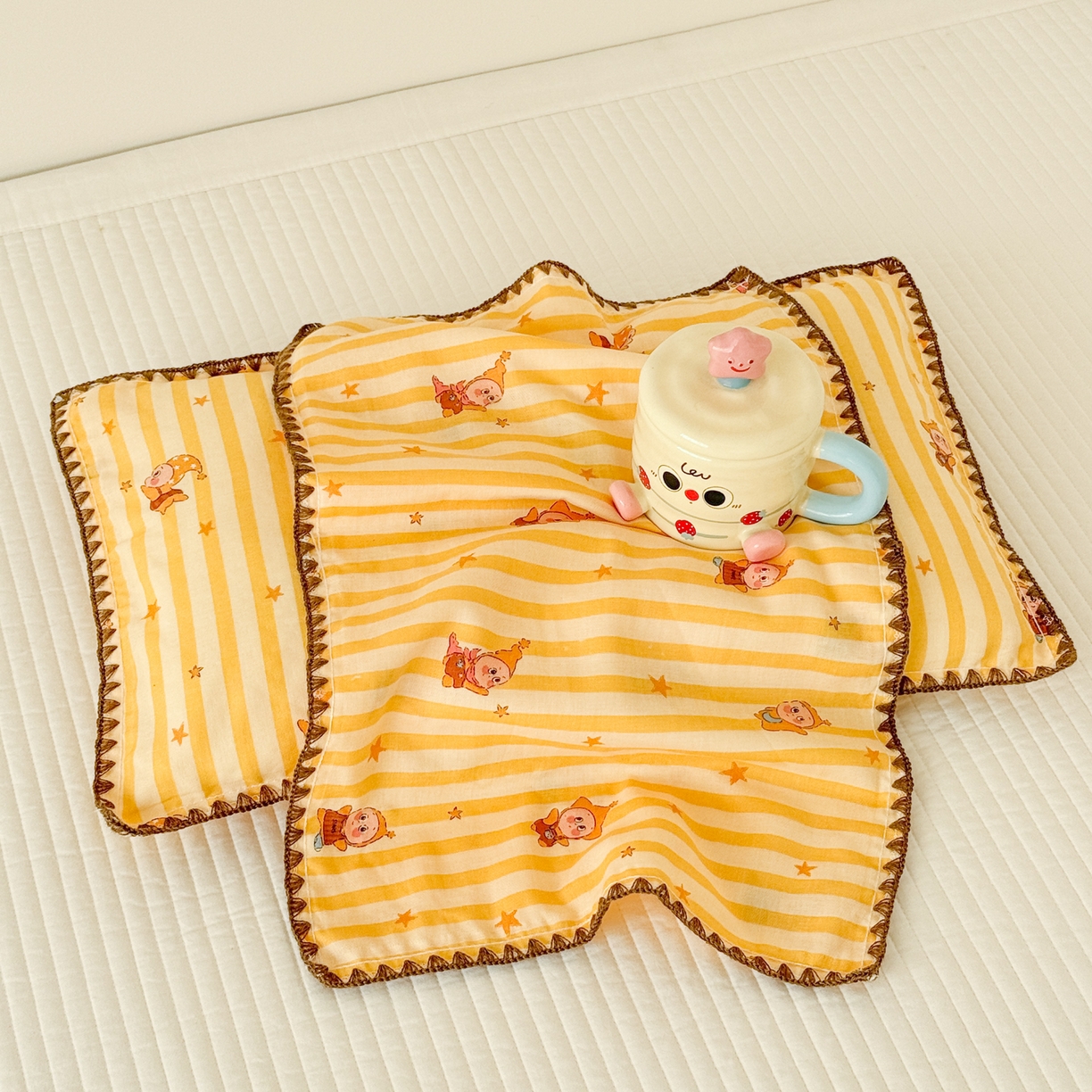 91家纺网 家纺一手货源 找家纺 呗旺鹿 2026新款A类全棉纯棉双层纱儿童枕头套纯棉枕芯内胆套 萌星