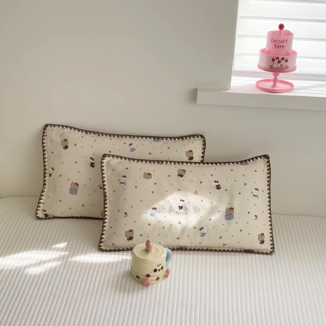 91家纺网 家纺一手货源 找家纺 呗旺鹿 2026新款A类全棉纯棉双层纱儿童枕头套纯棉枕芯内胆套 咖啡猫