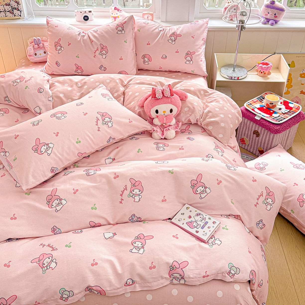 91家纺网 家纺一手货源 找家纺 朵希曼 2026新款正版授权全棉纯棉三丽鸥系列四件套 元气美乐蒂