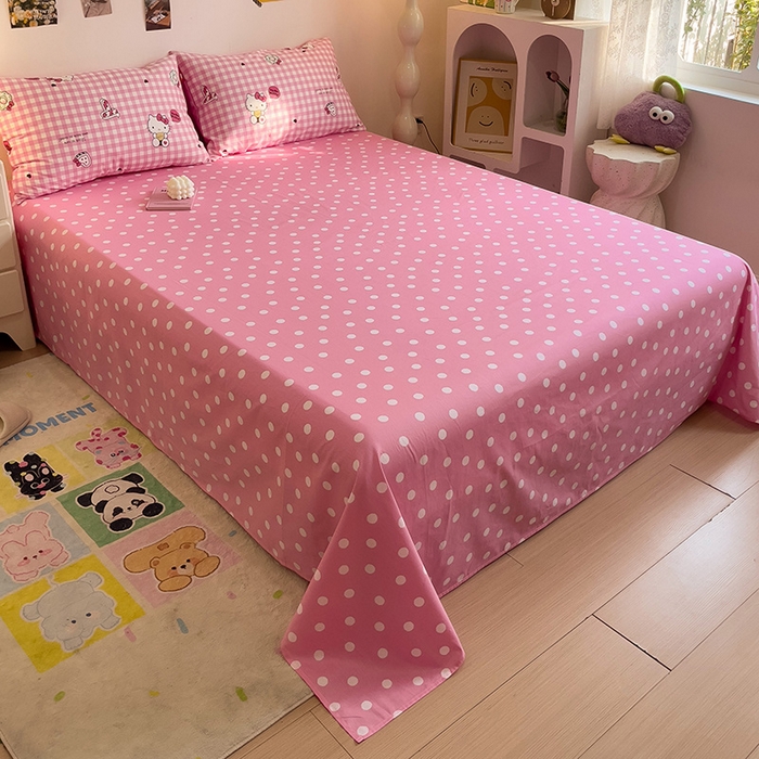 91家纺网 家纺一手货源 找家纺 朵希曼 2026新款正版授权全棉纯棉三丽鸥系列四件套 粉格凯蒂