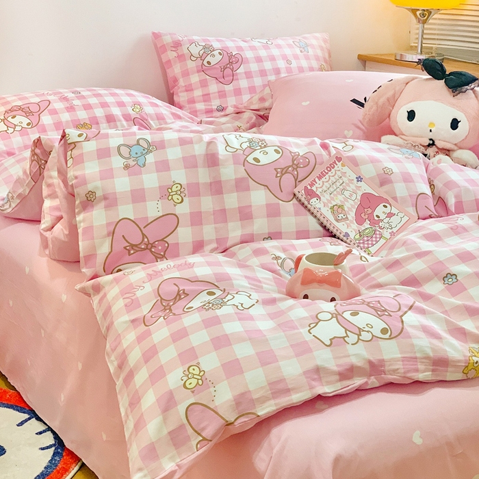 91家纺网 家纺一手货源 找家纺 朵希曼 2026新款正版授权全棉纯棉三丽鸥系列四件套 粉格美乐蒂