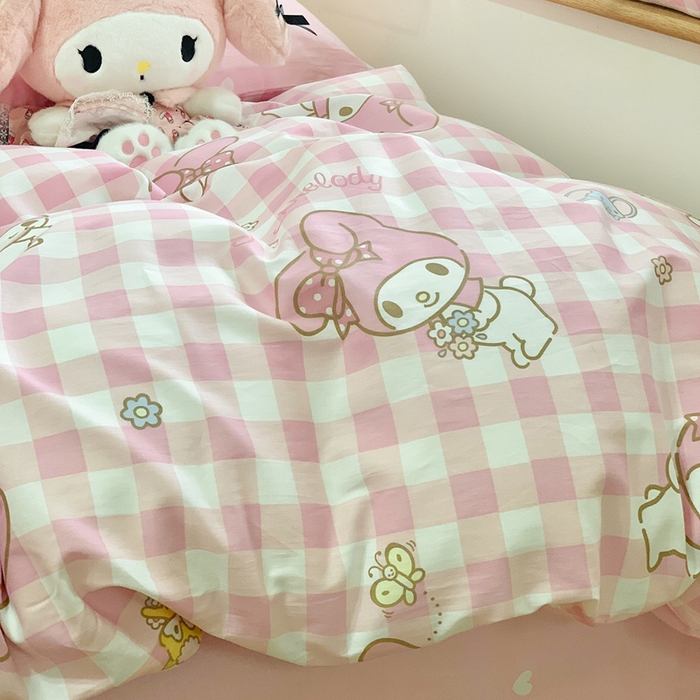 91家纺网 家纺一手货源 找家纺 朵希曼 2026新款正版授权全棉纯棉三丽鸥系列四件套 粉格美乐蒂