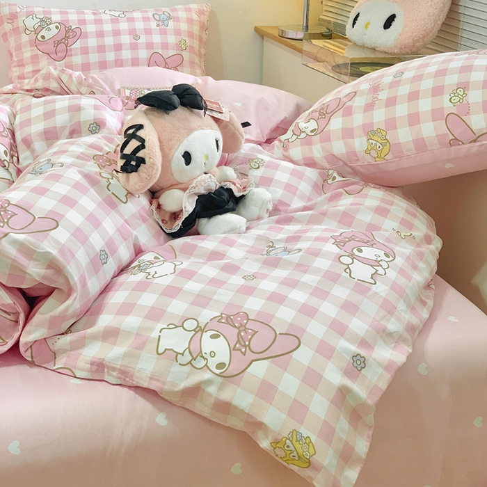 91家纺网 家纺一手货源 找家纺 朵希曼 2026新款正版授权全棉纯棉三丽鸥系列四件套 粉格美乐蒂