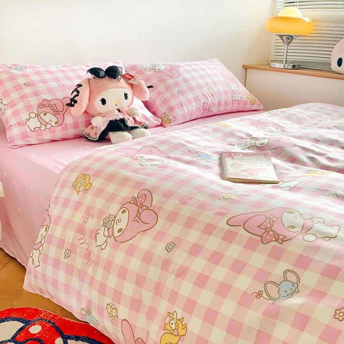 91家纺网 家纺一手货源 找家纺 朵希曼 2026新款正版授权全棉纯棉三丽鸥系列四件套 粉格美乐蒂