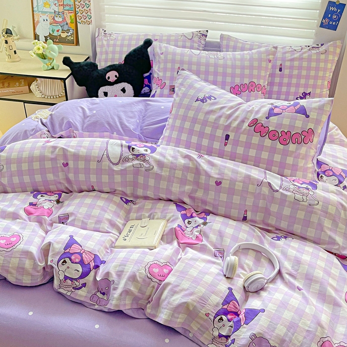 91家纺网 家纺一手货源 找家纺 朵希曼 2026新款正版授权全棉纯棉三丽鸥系列四件套 格子库洛米