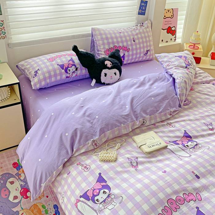 91家纺网 家纺一手货源 找家纺 朵希曼 2026新款正版授权全棉纯棉三丽鸥系列四件套 格子库洛米