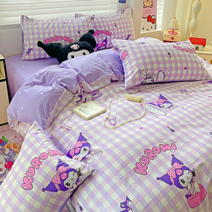 91家纺网 家纺一手货源 找家纺 朵希曼 2026新款正版授权全棉纯棉三丽鸥系列四件套 格子库洛米