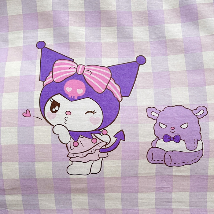 91家纺网 家纺一手货源 找家纺 朵希曼 2026新款正版授权全棉纯棉三丽鸥系列四件套 格子库洛米