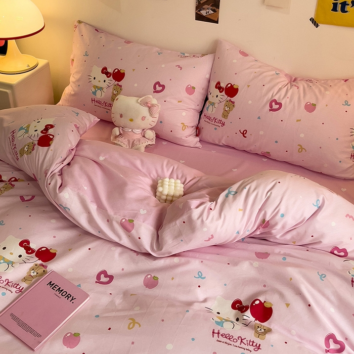 91家纺网 家纺一手货源 找家纺 朵希曼 2026新款正版授权全棉纯棉三丽鸥系列四件套 气球凯蒂