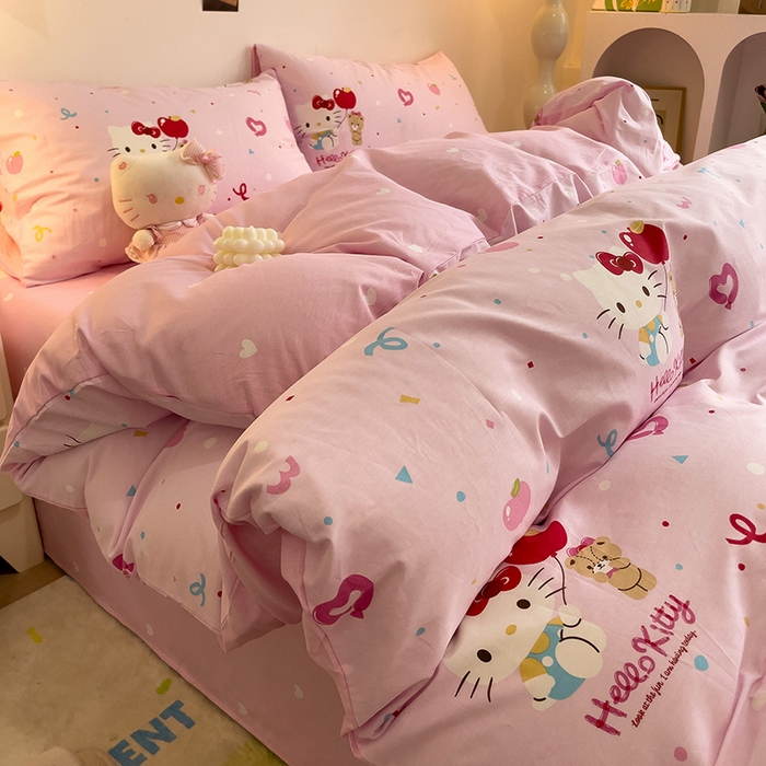 91家纺网 家纺一手货源 找家纺 朵希曼 2026新款正版授权全棉纯棉三丽鸥系列四件套 气球凯蒂