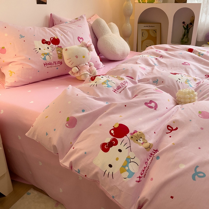 91家纺网 家纺一手货源 找家纺 朵希曼 2026新款正版授权全棉纯棉三丽鸥系列四件套 气球凯蒂