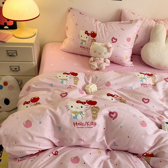 91家纺网 家纺一手货源 找家纺 朵希曼 2026新款正版授权全棉纯棉三丽鸥系列四件套 气球凯蒂