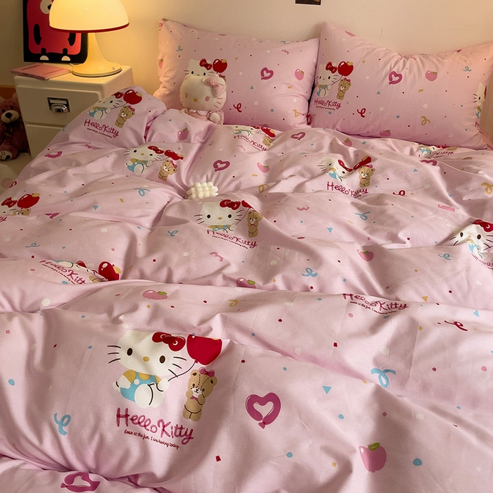 91家纺网 家纺一手货源 找家纺 朵希曼 2026新款正版授权全棉纯棉三丽鸥系列四件套 气球凯蒂