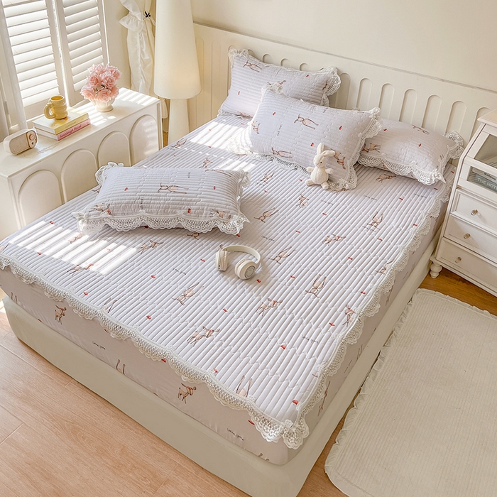 91家纺网 家纺一手货源 找家纺 网红馆（ck家纺） 2026新款莱赛尔天丝印花床笠 萌萌兔